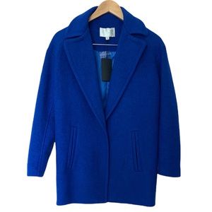 J.O.A. Royal Blue Single Button Oversized Wool Blend Peacoat